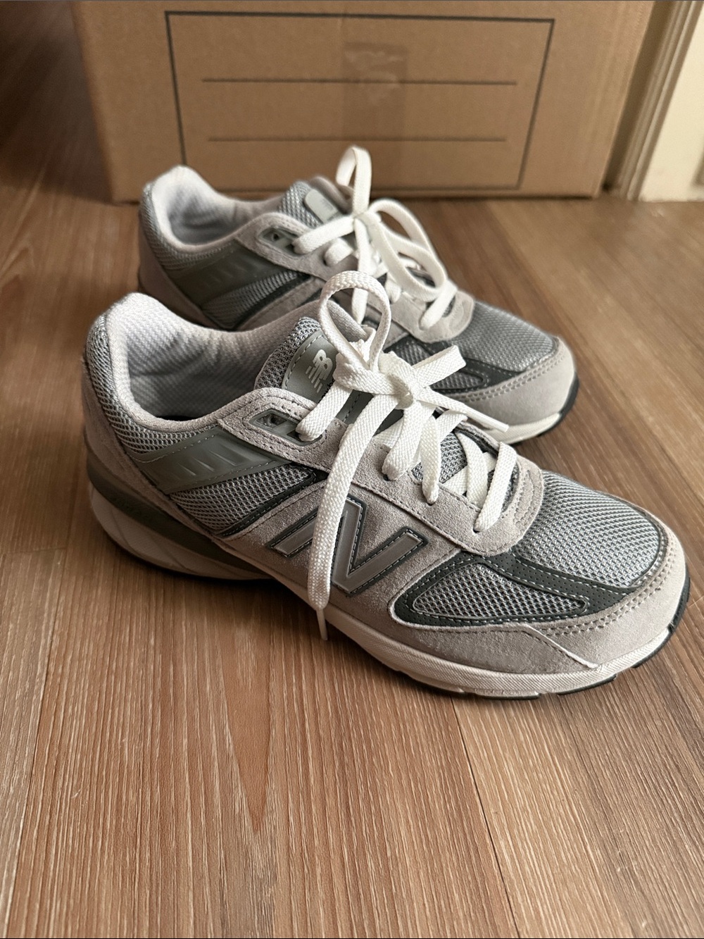 New Balance Light Gray & White Mesh Athletic Sneakers